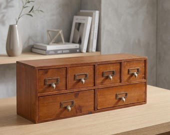 Mobiletto da farmacia in legno con 6 cassetti, organizer da scrivania, scatola portagioie, porta tè in legno rustico, baule per forniture artigianali, regalo vintage per uomo.