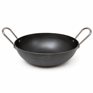 Kadai de hierro puro hecho a mano con fondo plano / Wok tradicional indio / Sartén resistente / Utensilio de cocina apto para inducción