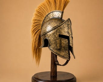 Ancient Greek Corinthian Spartan Helmet | Bronze Medieval Warrior Helmet with Horsehair Crest | Historical Decor & Cosplay Gift