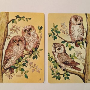 Owl Cards / 2 Vintage CUTE RETRO OWL Cards for Mixed Media, Collage, Journals, Smash Books, etc.