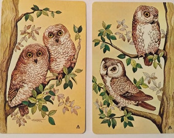 Owl Cards / 2 Vintage CUTE RETRO OWL Cards for Mixed Media, Collage, Journals, Smash Books, etc.