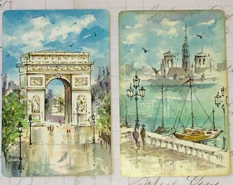 Paris Swap Cards / 2 Vintage Paris France Playing Cards Great for Mixed Media, Collage, Scrapbooking, Journals, etc.