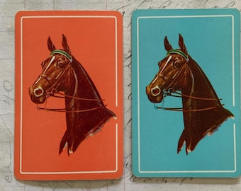 Horse Cards / 2 Vintage Single Horse Playing Cards -- Great for Mixed Media, Collage, Journals, Smash Books, etc.