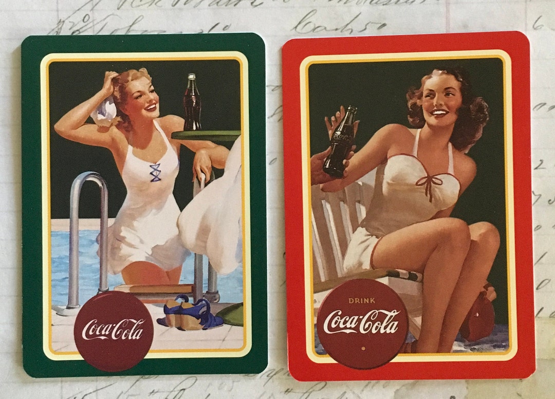 Coca Cola Cards / 2 Vintage Cocacola Playing Cards Women in Swimsuit