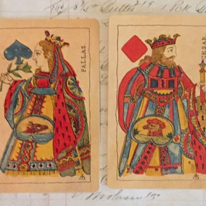 King & Queen Cards / 2 Vintage Renaissance Queen King Playing Cards for Mixed Media, Collage, Scrapbooking, Journals, etc.