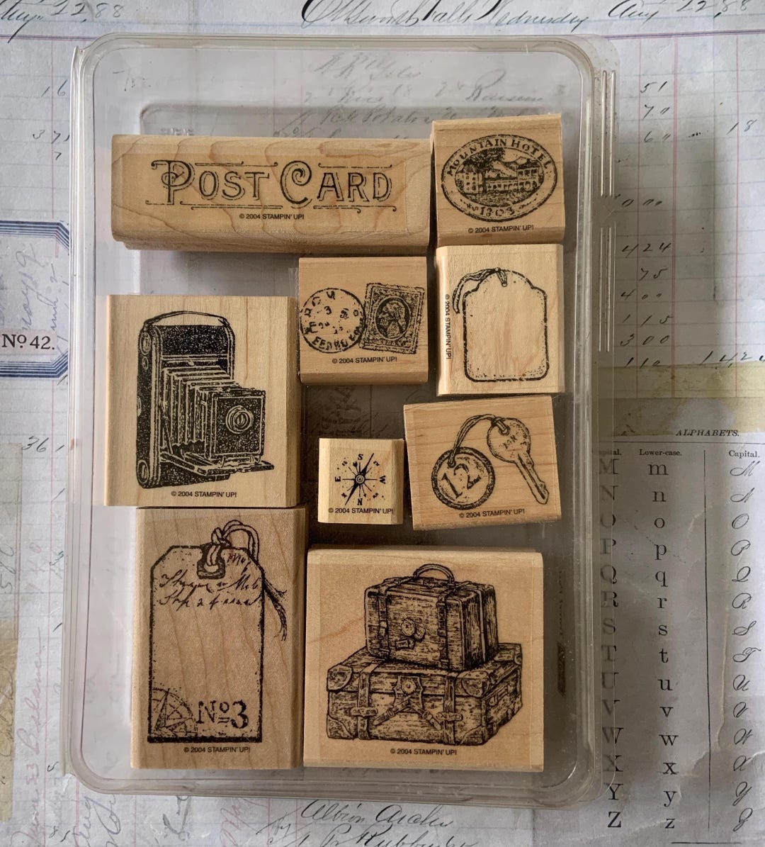 Stampin' up Stamp Set / 9 Vintage Wooden Rubber Stamps Mounted "travel ...