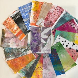 Collage Papers / 20 pc. Hand painted Collage Paper Scraps Mixed Media Cardstock — Great for Collage, Smash Books, Journals, Cards