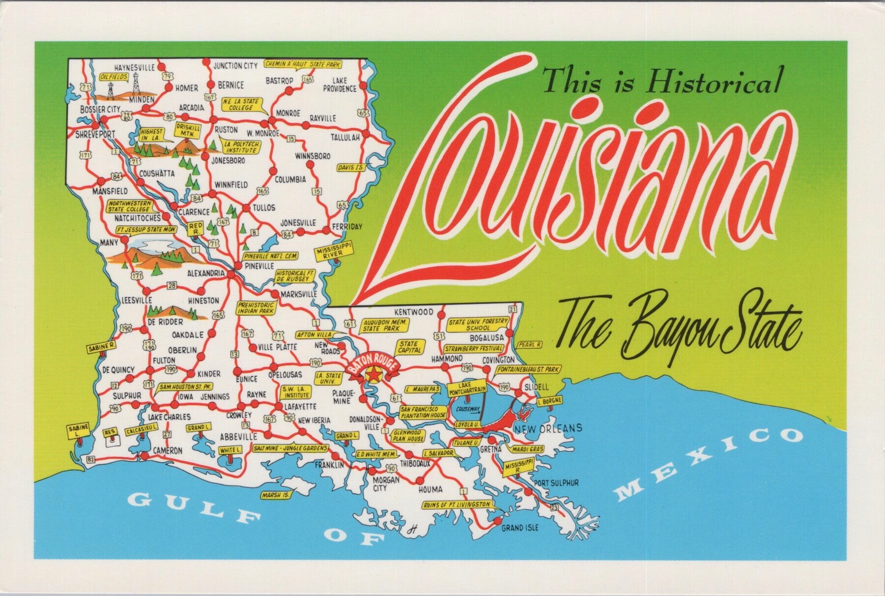Louisiana Vintage Map Postcard