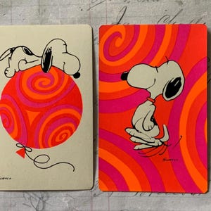 Snoopy Cards / 2 Vintage PINK  Snoopy Playing Cards by Hallmark Great for Journals, Smash Books, Collage  NEW Condition