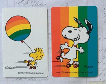 Snoopy Cards / 2 Vintage Snoopy & Woodstock Playing Cards by Hallmark -- Great for Journals, Smash Books, Collage+