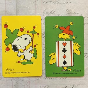 Snoopy Cards / 2 Vintage Snoopy & Woodstock Single Playing Cards by Hallmark Great for Journals, Smash Books, Collage+