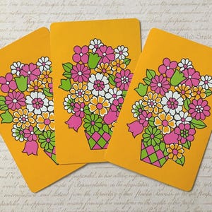 MOD Cards / 3 Vintage MOD Floral Orange & Pink Playing Cards --for Mixed Media, Collage, Scrapbooking, Journals, etc.