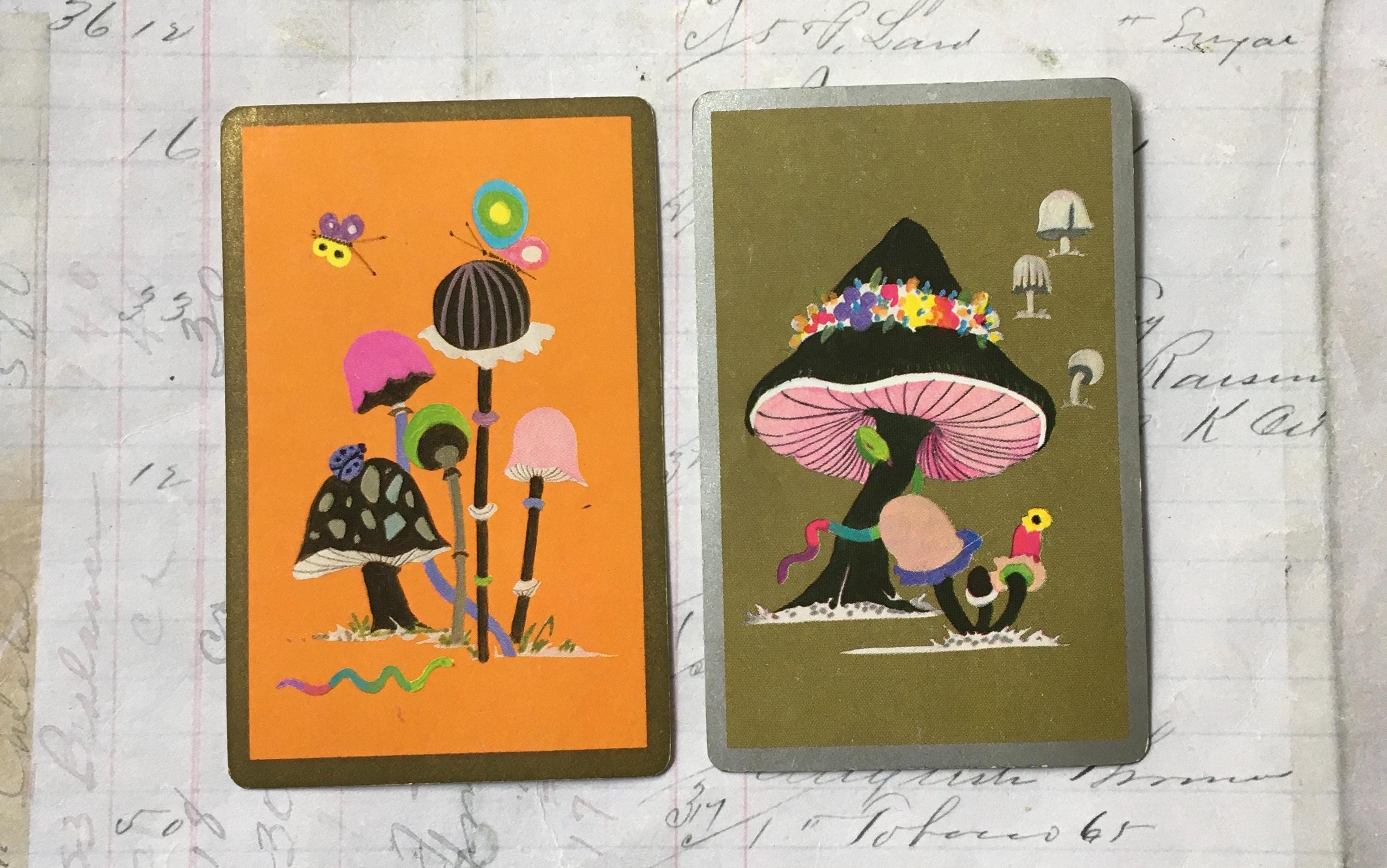 Mushroom Cards / 2 Vintage MOD Mushroom Playing Cards Great for Mixed Media, Collage, Scrapbooking, Journals.