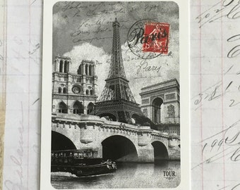 Paris Card / 1 Vintage PARIS Eiffel Tower Playing Card Great for Mixed Media, Collage, Scrapbooking, Journals, etc.