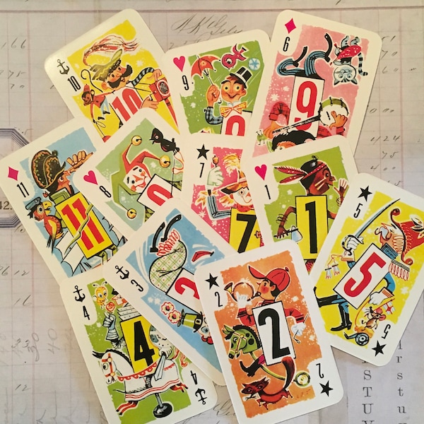 CRAZY EIGHTS Cards / 11 Children's Cards Playing Cards for Arts, Collage, Smash books, Journals, Card Making, etc.