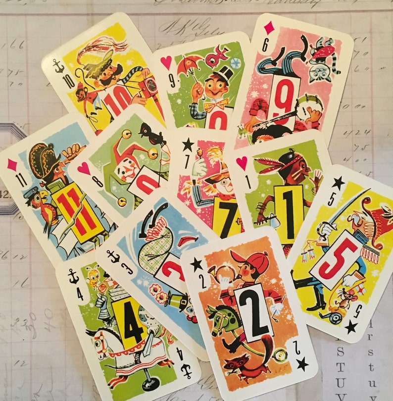 CRAZY EIGHTS Cards / 11 Children's Cards Playing Cards for Arts, Collage, Smash books, Journals, Card Making, etc. image 1