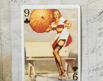 Woman Swap Card / 1 Vintage Woman Pin Up Playing Card — Great for Journals, Smash Books, Collage, etc.