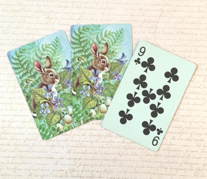Rabbit Cards / 3 Vintage Woodland Rabbit Playing Cards -- Great for ...