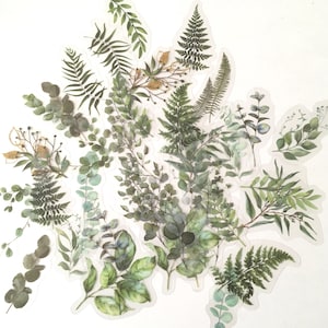 Sticker Pack / 40 pc. Vintage style Leaves & Stems Stickers Inspiration DIY Kit for Mixed Media, Collage, Altered Art,