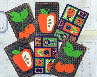 Summer CARDS / 6 Vintage Retro Summer Playing Cards Apple, Cherries & Denim -- Great Ephemera for Collage, Scrapbooks, Journals