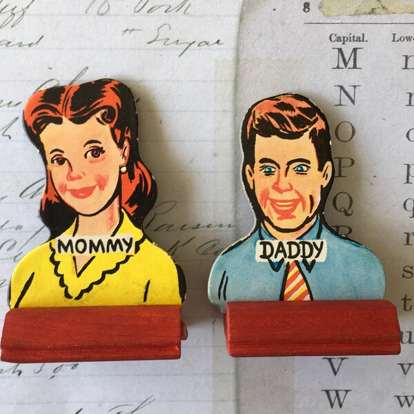 Game Pieces / 2 Vintage Mom & Dad Go to the Head of the Class Cardboard game pieces Great for crafts, Mixed Media, etc.