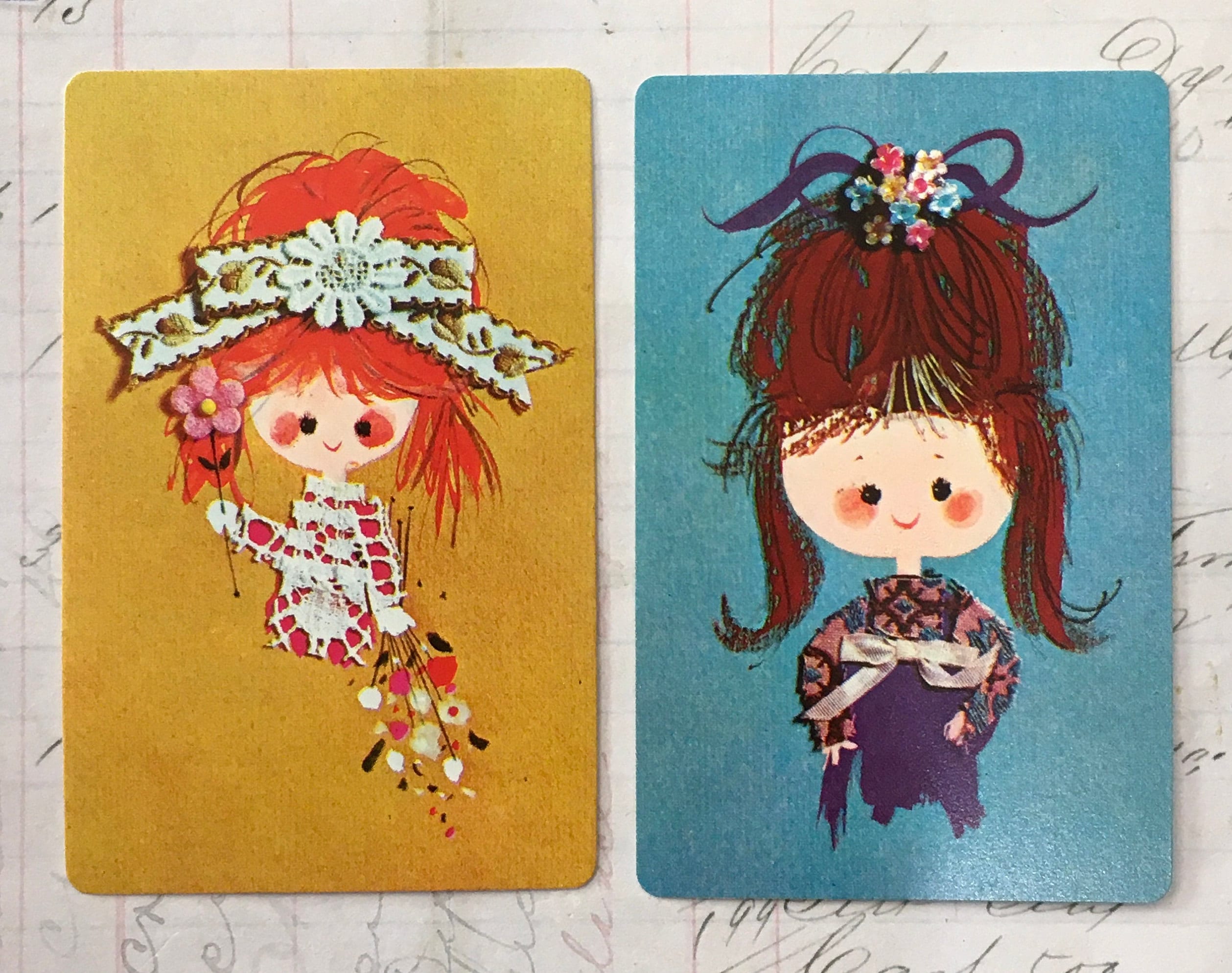 Girl Cards / 2 Vintage Playing Cards Cute Girls Great for Journals ...