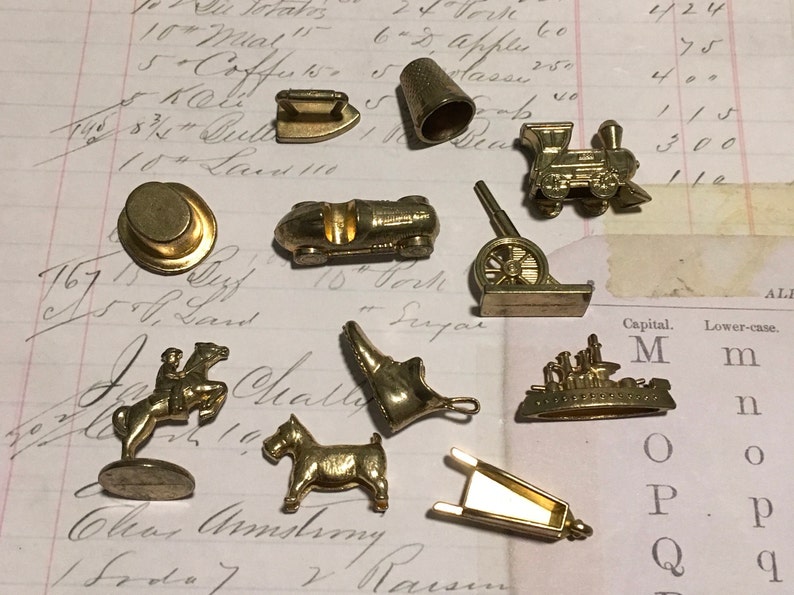 replacement monopoly play pieces dog shoe iron wheelbarrow thimble car token hat