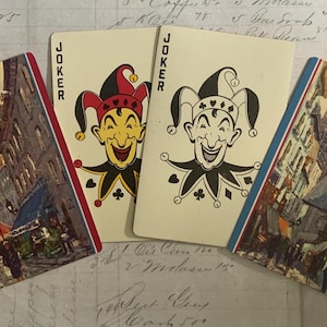 JOKER Cards / 4 Vintage JOKER Cards PARIS Backs Playing Cards — Great for Mixed Media, Collage, Scrapbooking, Journals, etc.