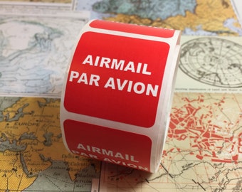 Air Mail Labels / 30 Red Airmail Par Avion Labels for Altered Art, Mixed Media, Journals, Scrapbooks