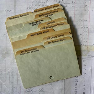 Index Tabs / 11 Vintage Library Card INDEX TAB DIVIDERS -- Great for Card Making, Journals, Collage, etc.