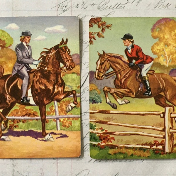 Horse Cards / 2 Vintage Horse Playing Cards -- Great for Mixed Media, Collage, Journals, Smash Books, etc.