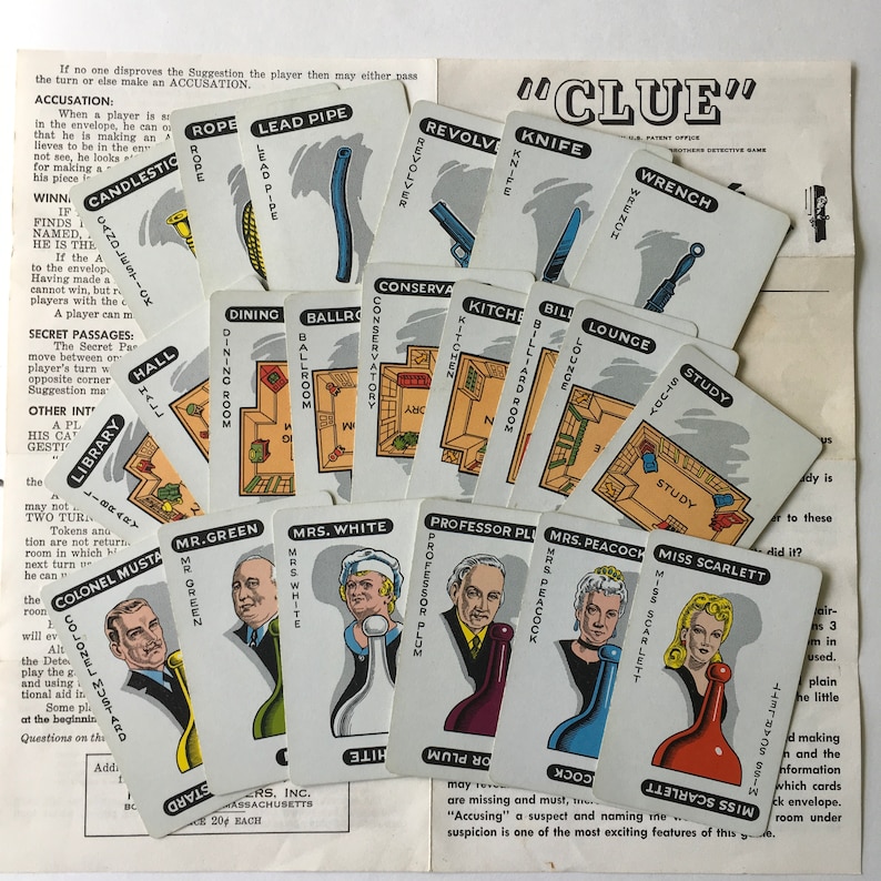 CLUE Game Pieces / 30 Pc. Vintage Clue Game Pieces / Clue Etsy