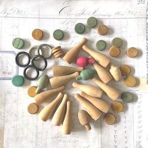 Wooden Game Pieces / 44 Vintage Bowling Game Wood & Metal Game Pieces RARE -- Great for Shadow Boxes, Replacements, Arts and Crafts, etc.