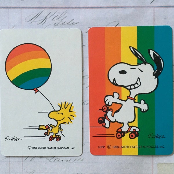 Snoopy Cards / 2 Vintage Snoopy & Woodstock Playing Cards by Hallmark Great for Journals, Smash Books, Collage+