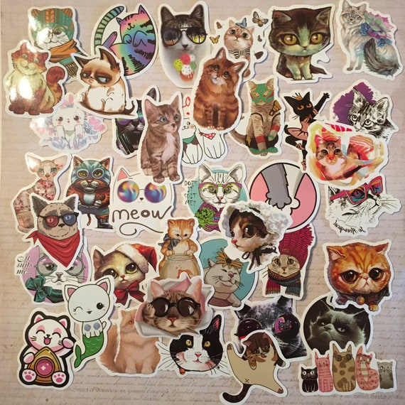 60-Piece Cat Sticker Set- Cartoon Pattern, Waterproof, Adorable Decorative,  Water Bottle Laptop Skateboard Cat Sticker, Reward Gift