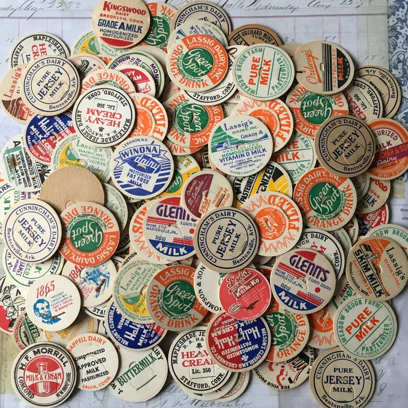 Milk Caps / 20 Vintage Milk Bottle Caps Assorted / Dairy Milk Etsy