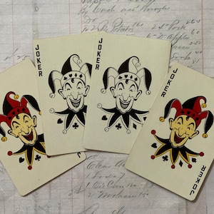 JOKER Cards / 4 Vintage JOKER Cards FLORAL Backs Playing Cards — Great for Mixed Media, Collage, Scrapbooking, Journals, etc.