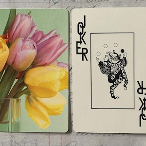 JOKER Cards / 2 Vintage Spring Flower Tulip JOKER Playing Cards -- Great Ephemera for Collage, Altered Art, Journals -- Brand New Condition