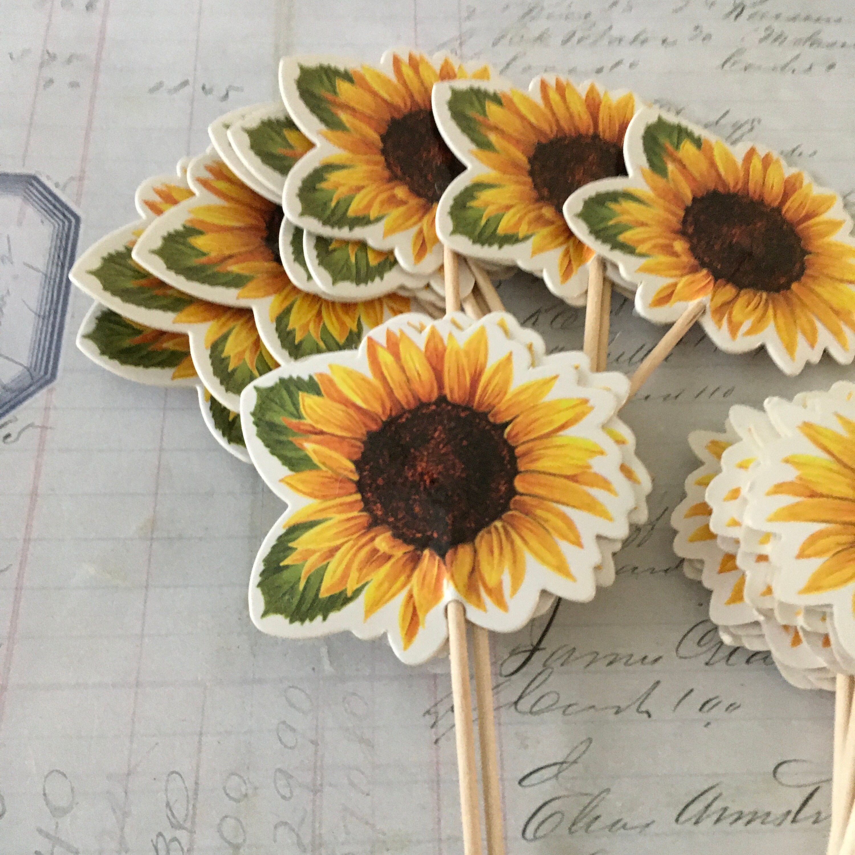Fall Cupcake Toppers / Sunflower Cupcake Party Picks Etsy