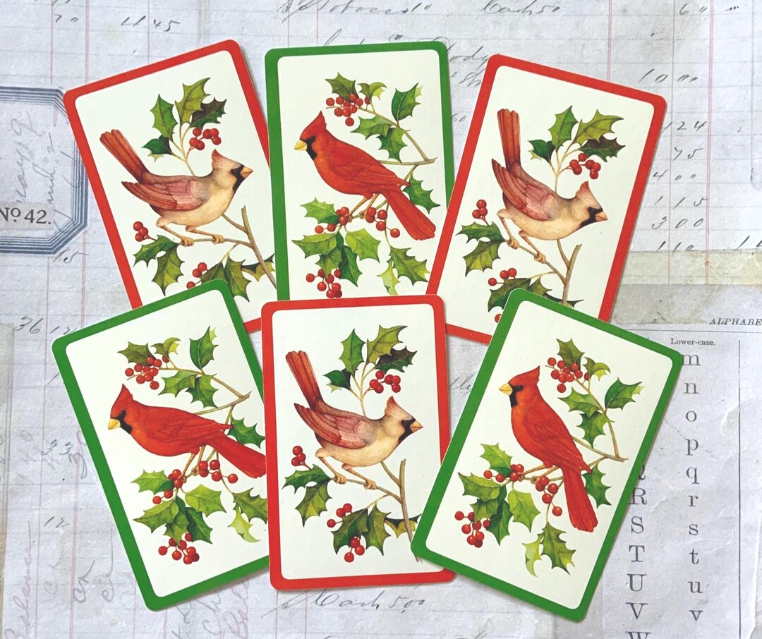 Cardinal Cards / 6 Vintage Playing Cards Cardinal Birds -- Great for ...