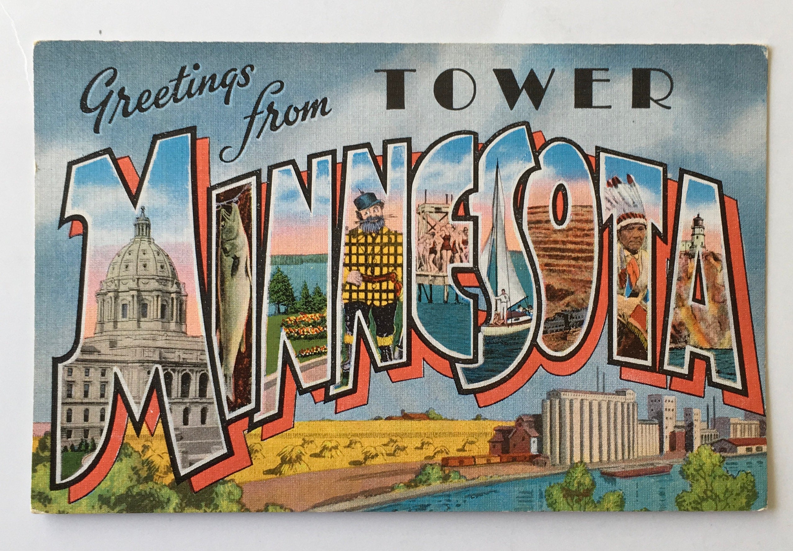 Minnesota Map POSTCARD / Vintage Greetings from TOWER Etsy