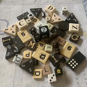 Game Pieces / 45 Black & White Game Pieces Assorted Mixed Chess, Dominoes and Checker -- Great for Shadow Boxes, Crafts, etc.