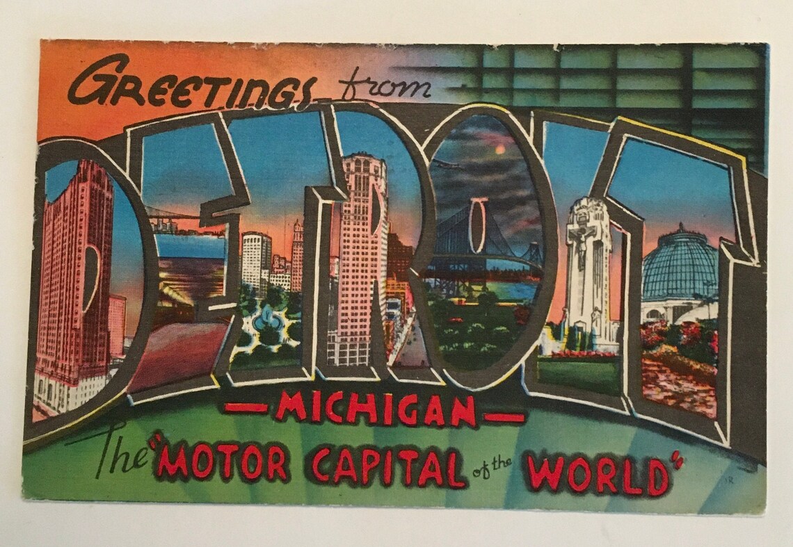 DETROIT POSTCARD / Vintage Large Letters DETROIT Souvenir Etsy