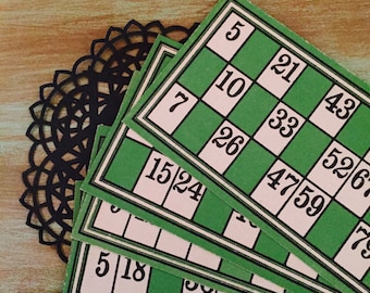 Bingo Cards Green / 10 Vintage French Green Ephemera Lotto Bingo Cards for Altered Art, Mixed Media, Collage, Journals, Scrapbooking