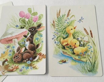 Bunny Chicks Cards / 2 Vintage Bunnies & Chicks Playing Cards Great for Mixed Media, Collage, Journals. New Condition