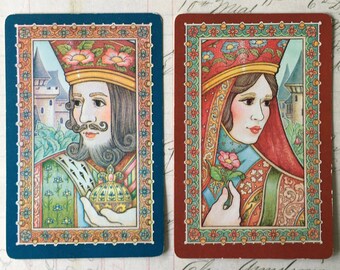 Swap Cards / 2 Vintage Renaissance King & Queen Playing Cards for Mixed Media, Collage, Scrapbooking, Journals, etc. New Condition