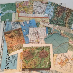 MAP Pages / 20 Pc. Vintage Map Scrap Pack / Map Scrap Kit DIY for Collages, Journals, Mixed Media, Altered Art, Crafts, etc.