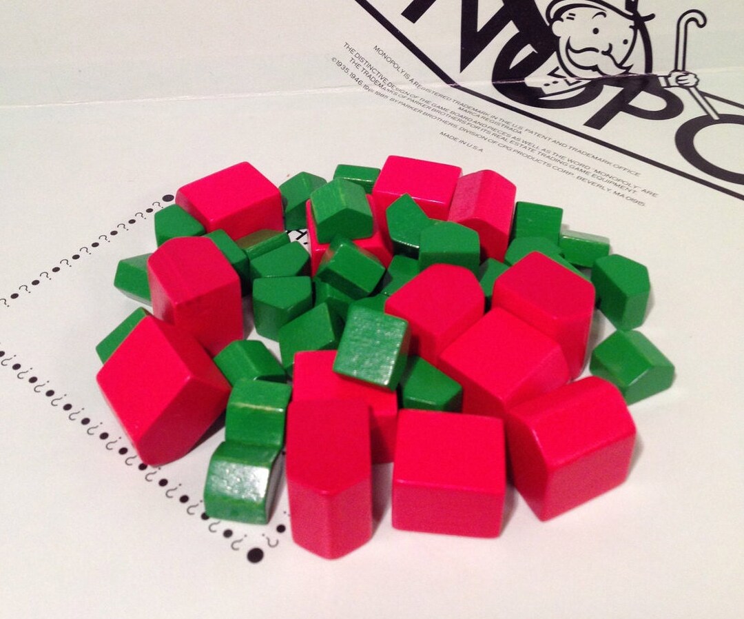 Wooden Monopoly / 42 Vintage Wood Monopoly Pieces Hotels and Houses Great for Shadow Boxes ...