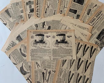 Scrap Pack / 25 pc. Vintage Scrap Pack Neutral Ephemera Sear’s & Roebuck AD - HALF page Ephemera for Collage, Scrapbooks, Journals **On SALE