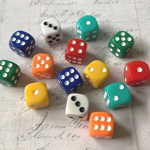 Dice Lot / 14 Dice Assorted Lot  Plastic--Lightweight -- Great for Crafts, Replacements, Shadow Boxes, etc.